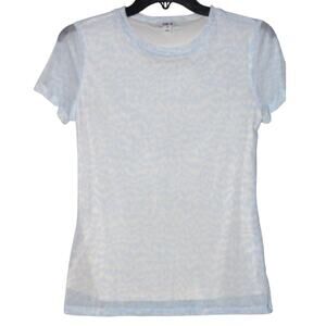 Bar III Women's Printed Mesh Crewneck Top in Chateau Blue & White